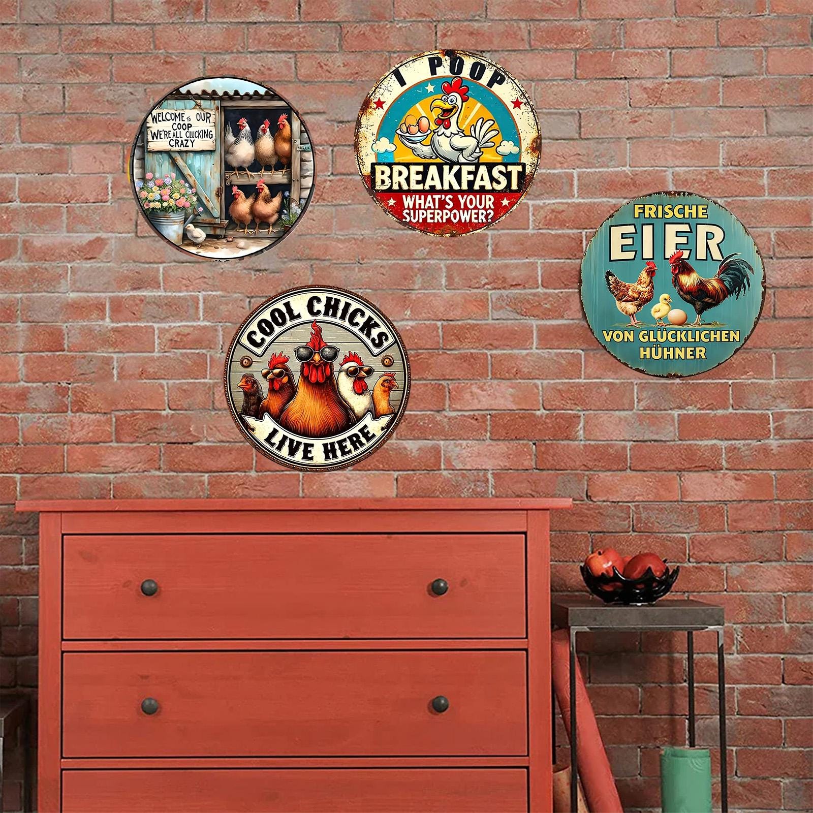 Funny Chicken Metal Sign: Rustic Farmhouse Kitchen Decor, Rooster Wall Art