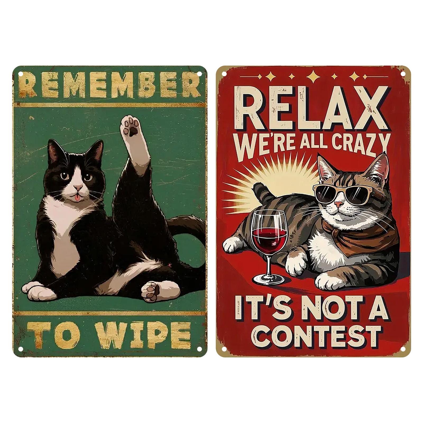 Funny Cat Metal Sign: Vintage Bathroom Humor Wall Art Decor