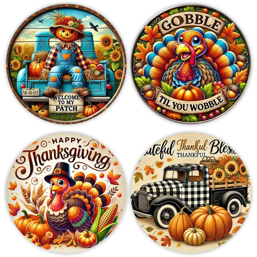 Thanksgiving Truthahn Metallschild | Herbstliche Bauernhaus-Deko, 20x20 cm Feiertagsplakette