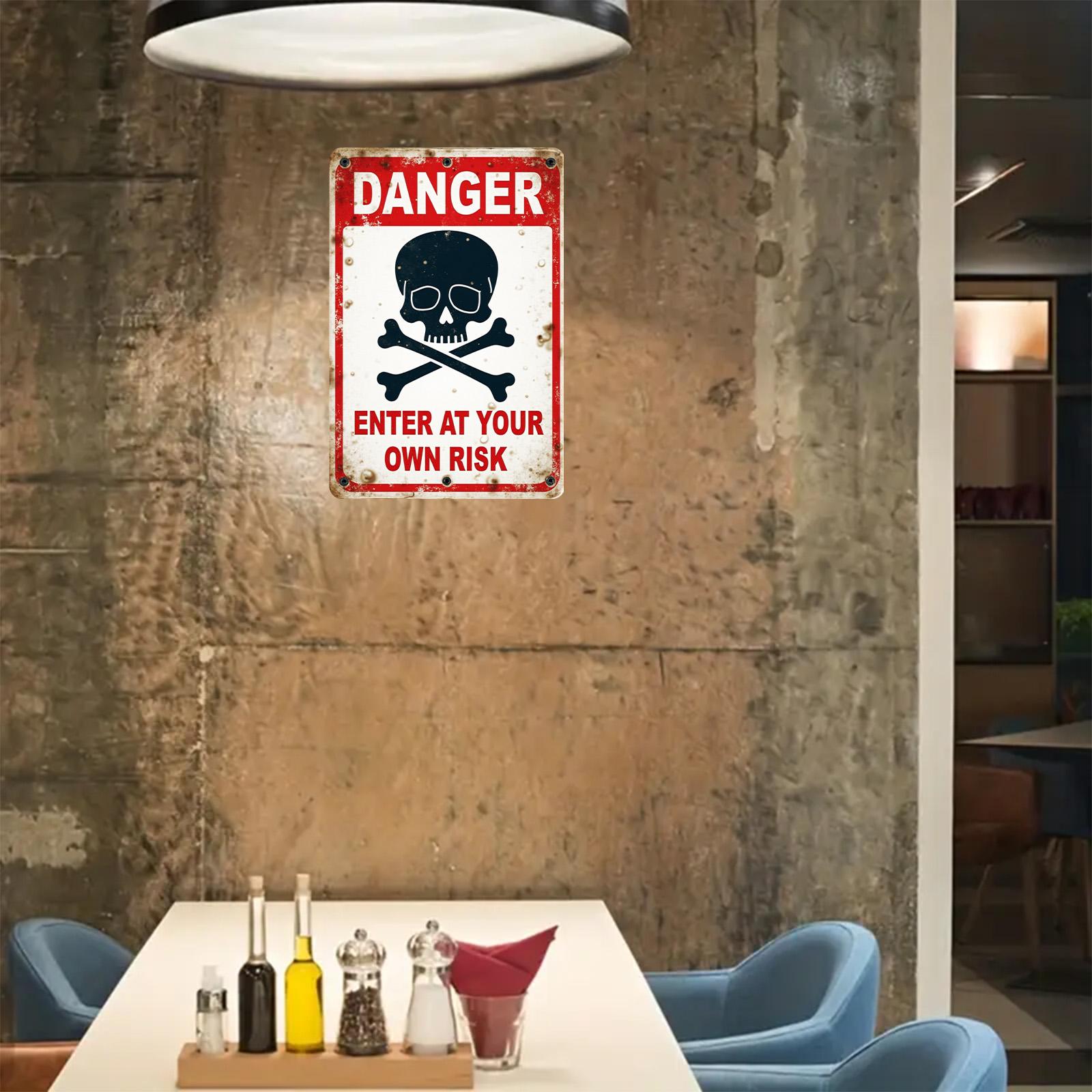 Danger Skull Crossbones Metal Sign: Industrial Garage Decor