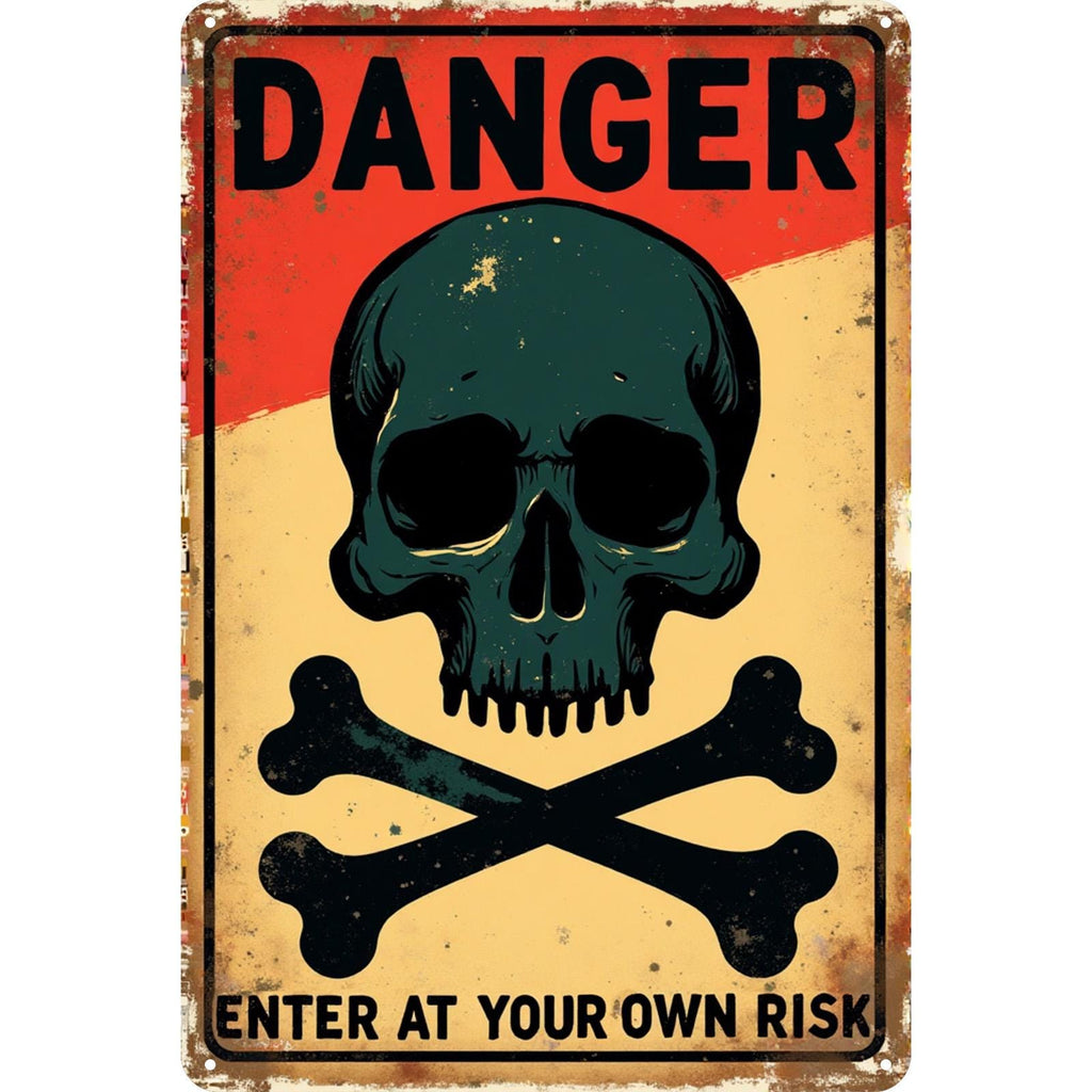 Panneau vintage crâne danger | Décoration murale industrielle pour garage, panneau en métal durable en fer blanc