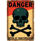 Panneau vintage crâne danger | Décoration murale industrielle pour garage, panneau en métal durable en fer blanc