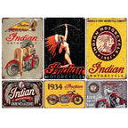 Plaques métalliques vintage Indian Motorcycle | Décoration murale rétro pour garage et bar (Lot de 6)