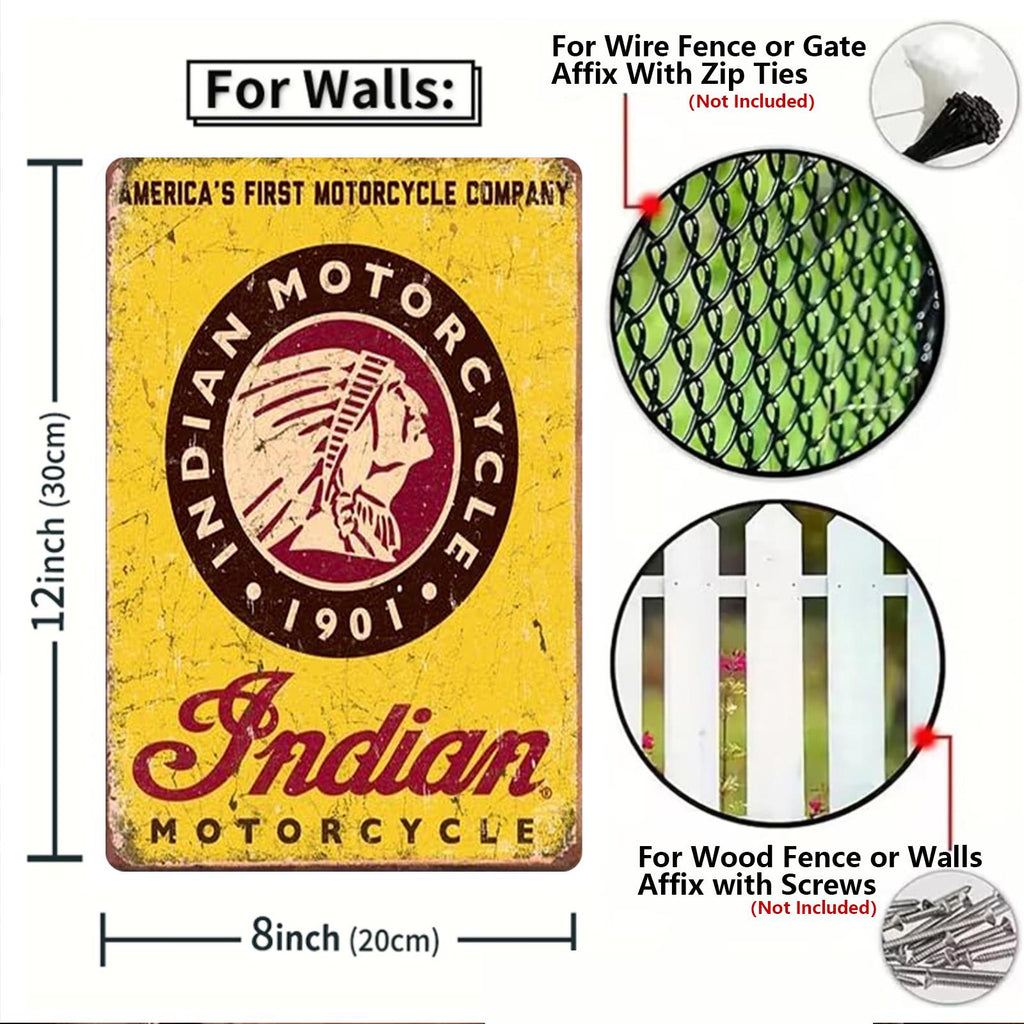 Plaques métalliques vintage Indian Motorcycle | Décoration murale rétro pour garage et bar (Lot de 6)
