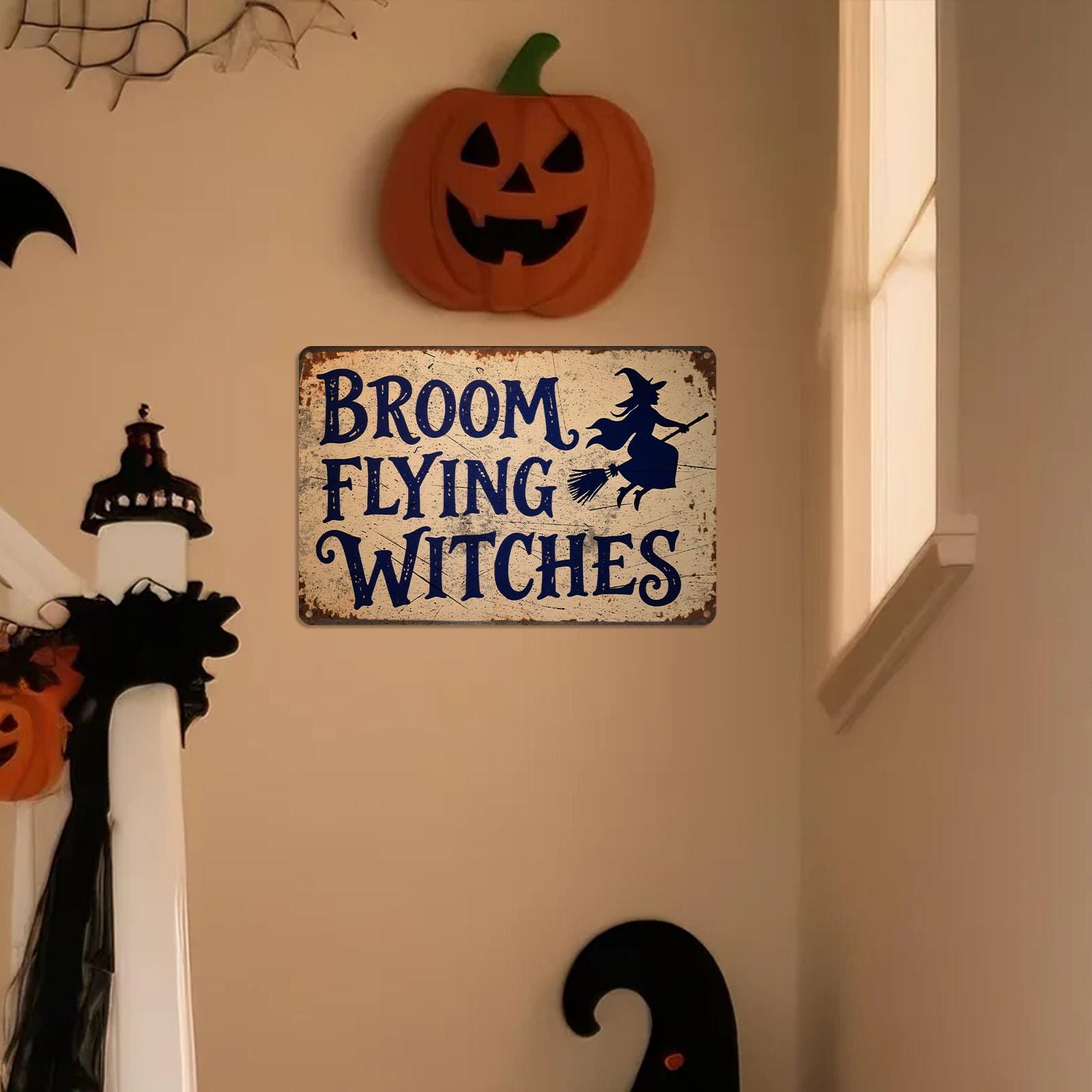 Vintage Halloween Witches Metal Sign - Spooky Gothic Home Decor