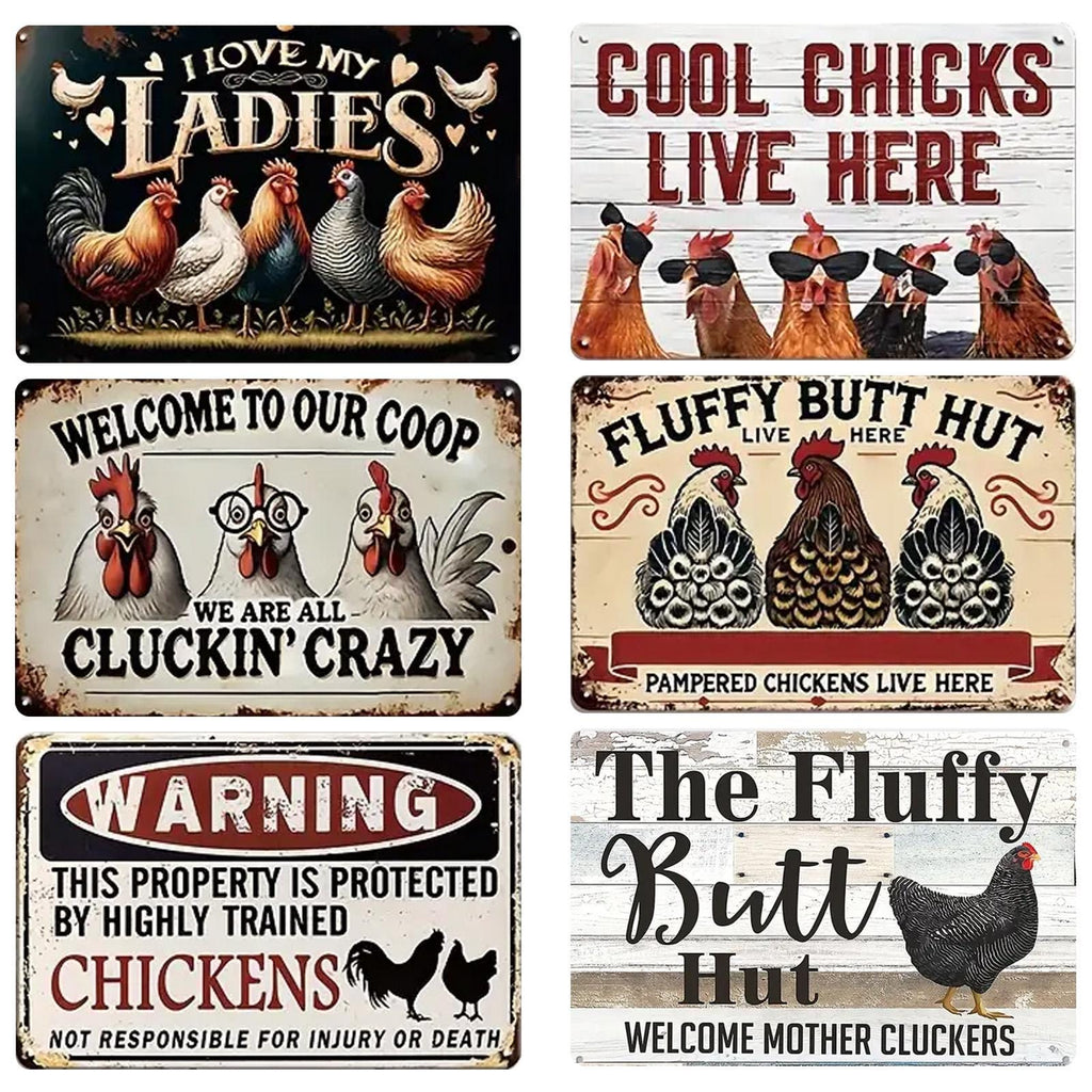 Funny Chicken Coop Metal Sign: Fluffy Butt Hut Farmhouse Decor
