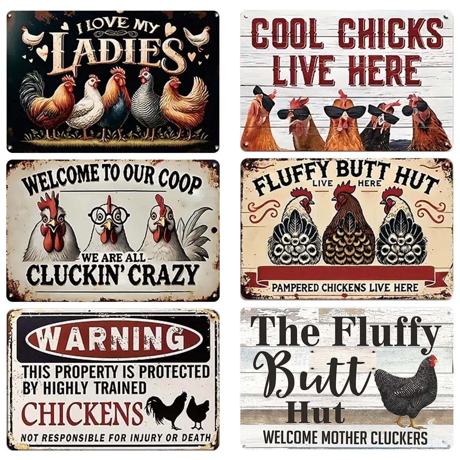 Funny Chicken Coop Metal Sign: Fluffy Butt Hut Farmhouse Decor