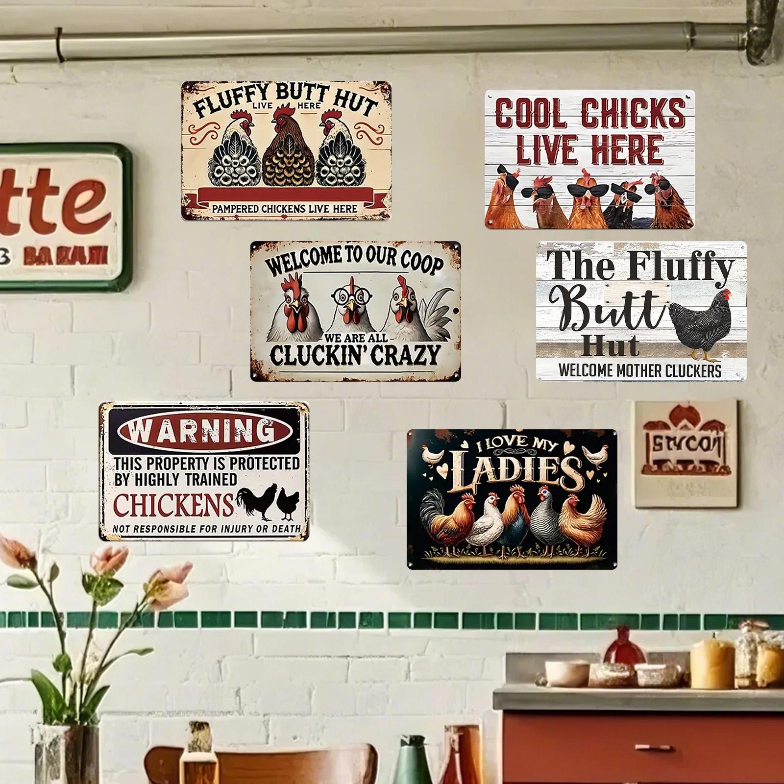 Funny Chicken Coop Metal Sign: Fluffy Butt Hut Farmhouse Decor