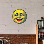 Pancarte métallique lune souriante vintage | Décoration murale céleste rétro