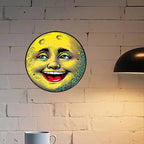 Pancarte métallique lune souriante vintage | Décoration murale céleste rétro