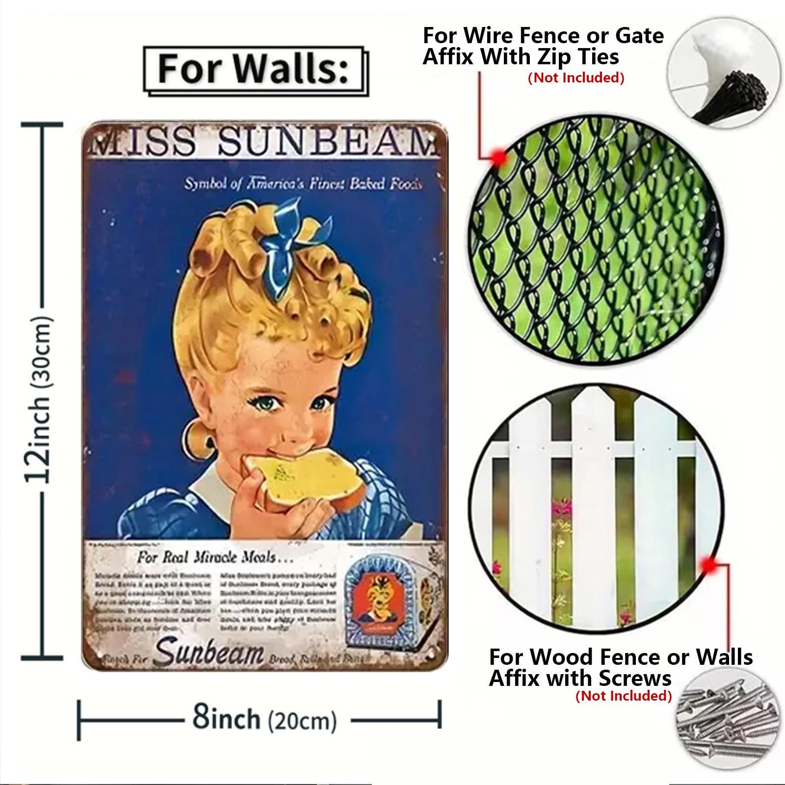 Vintage Sunbeam & Cracker Jack Tin Sign Set: Retro Kitchen Cafe Decor