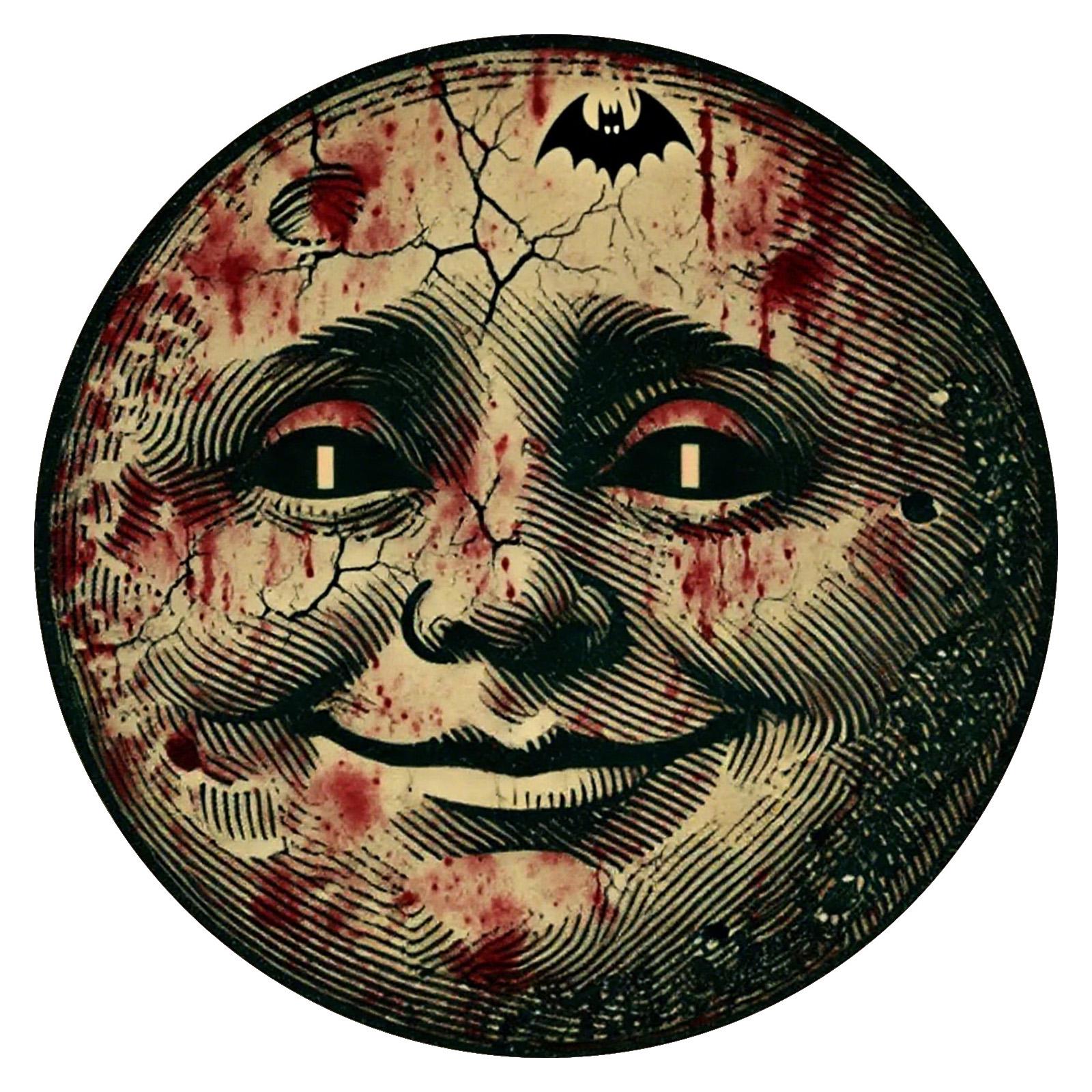 Creepy Blood Moon Face Metal Sign Halloween Gothic Horror Wall Art Scary Vintage Tin Plaque with Bat