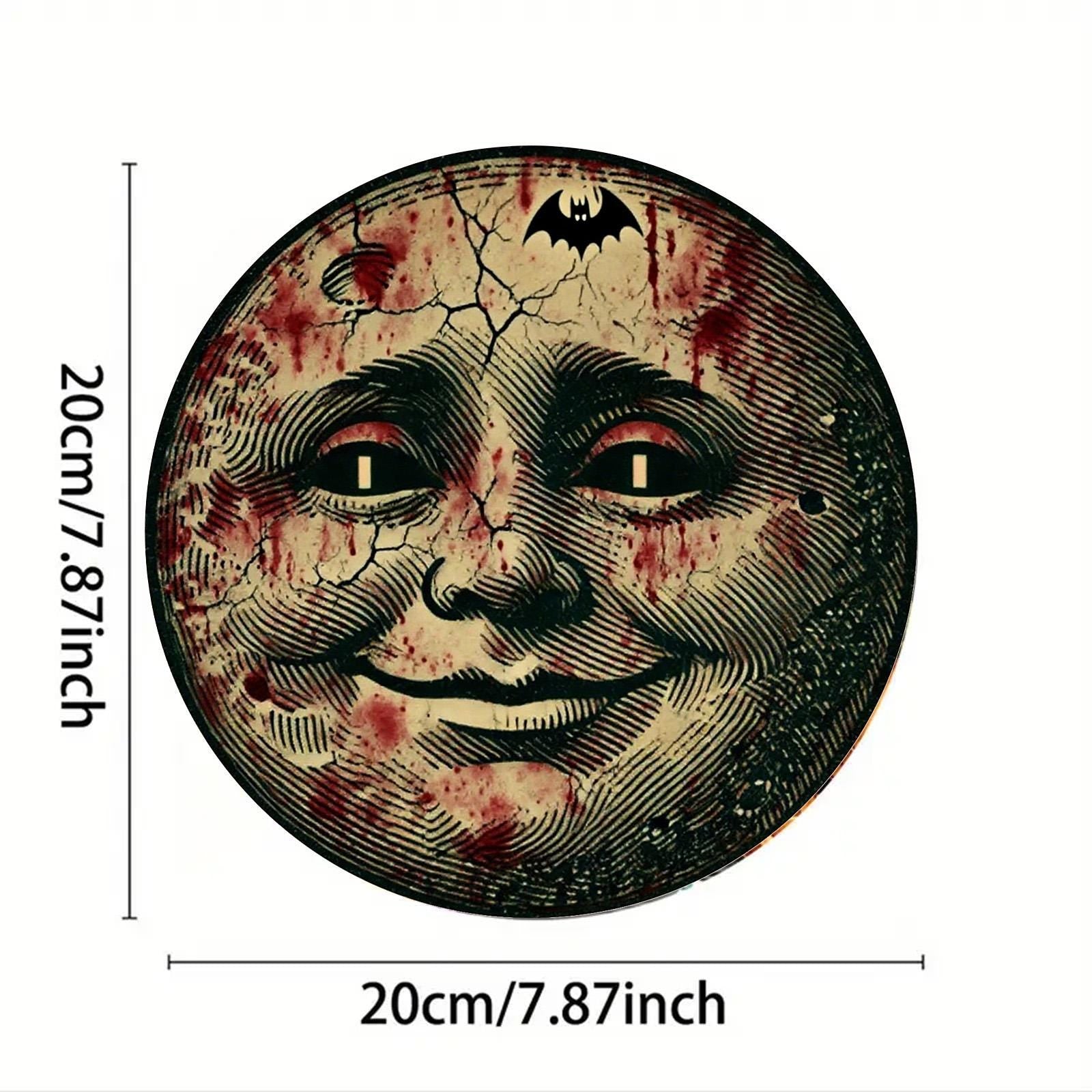 Creepy Blood Moon Face Metal Sign Halloween Gothic Horror Wall Art Scary Vintage Tin Plaque with Bat