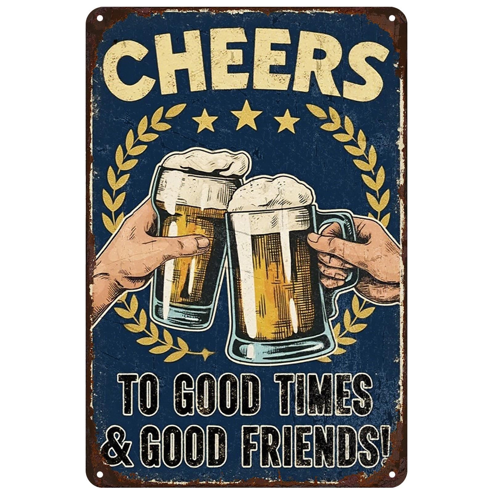 Cheers Beer Metal Sign: Vintage Pub Bar Decor - 8x12