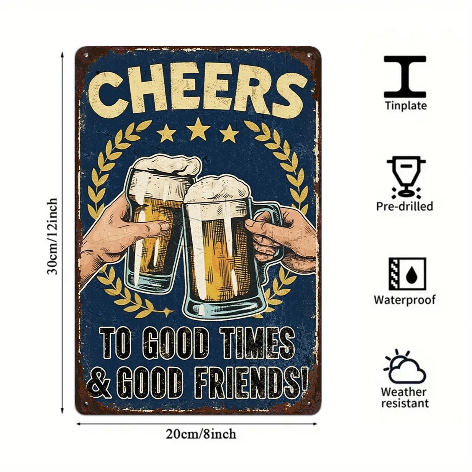 Cheers Beer Metal Sign: Vintage Pub Bar Decor - 8x12