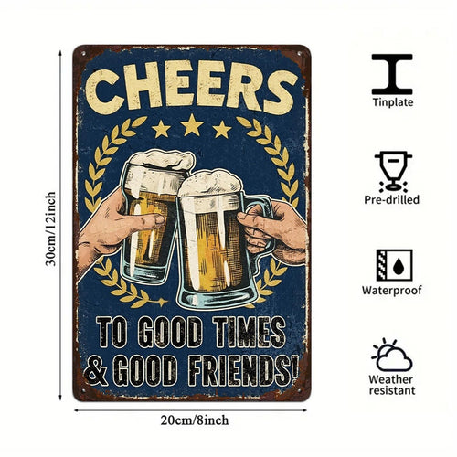 Cheers Beer Metal Sign: Vintage Pub Bar Decor - 8x12