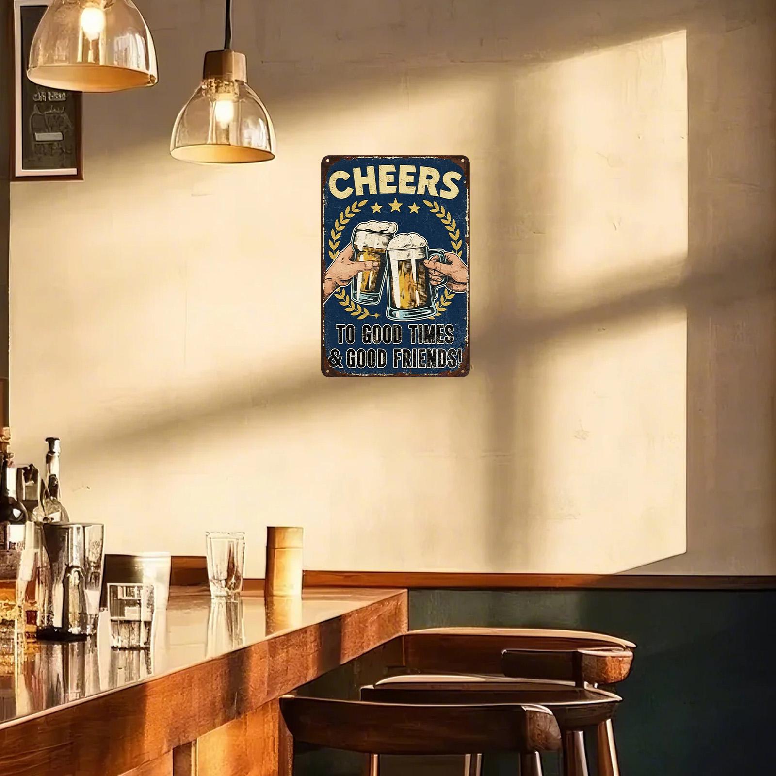 Cheers Beer Metal Sign: Vintage Pub Bar Decor - 8x12