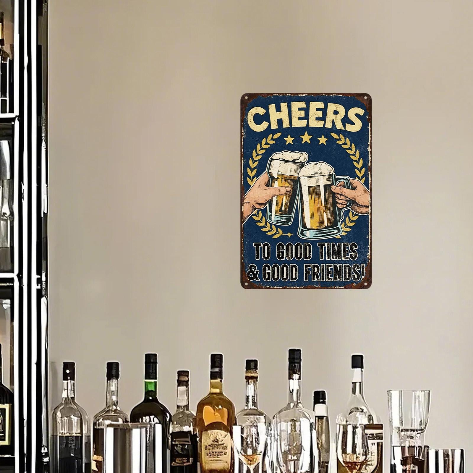 Cheers Beer Metal Sign: Vintage Pub Bar Decor - 8x12
