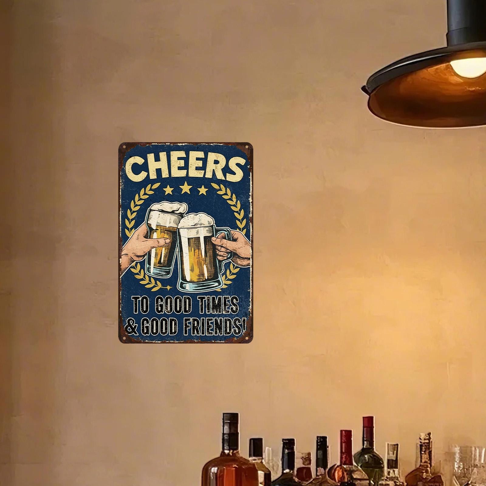 Cheers Beer Metal Sign: Vintage Pub Bar Decor - 8x12