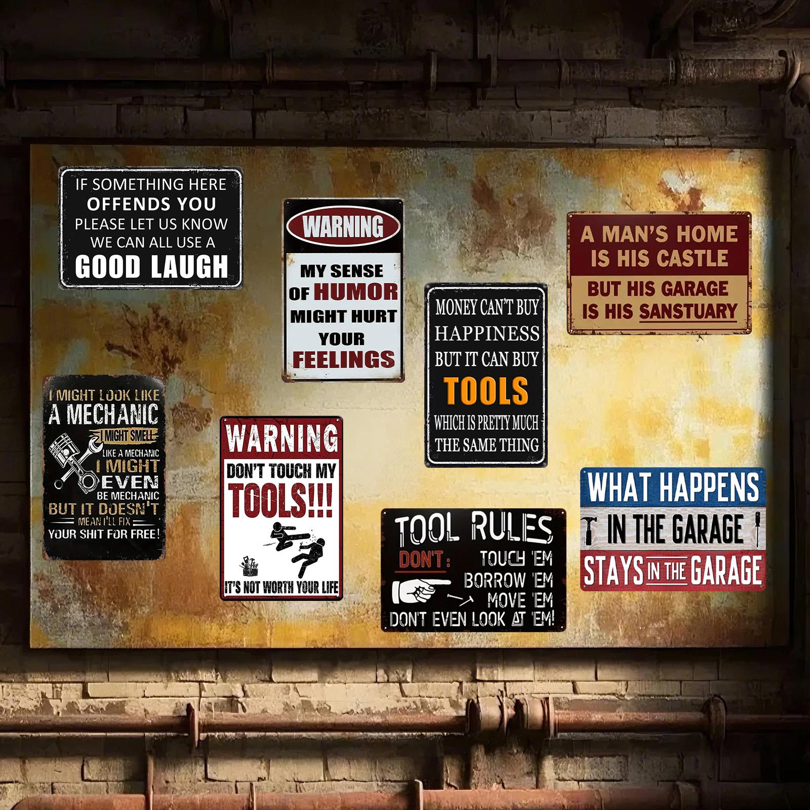 Vintage Garage Signs Set: Rustic Metal Man Cave Wall Art