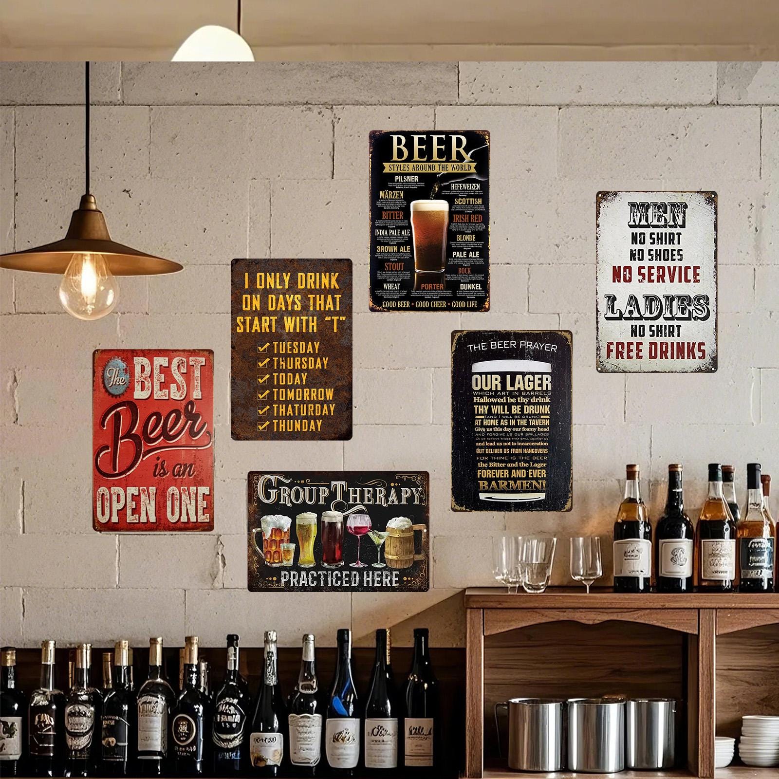 Vintage Beer Metal Sign Set: Retro Bar & Man Cave Decor