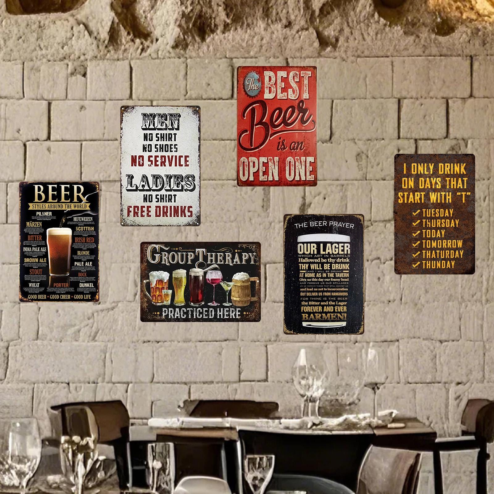 Vintage Beer Metal Sign Set: Retro Bar & Man Cave Decor