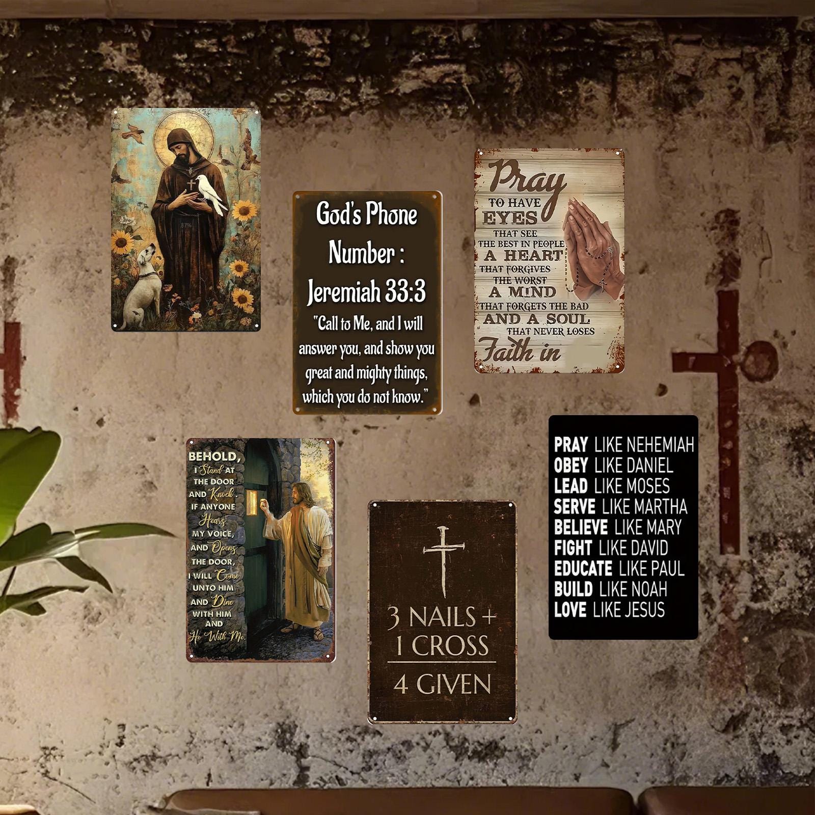 Vintage Religious Metal Sign Set: Jeremiah Bible Verses, Faith Decor