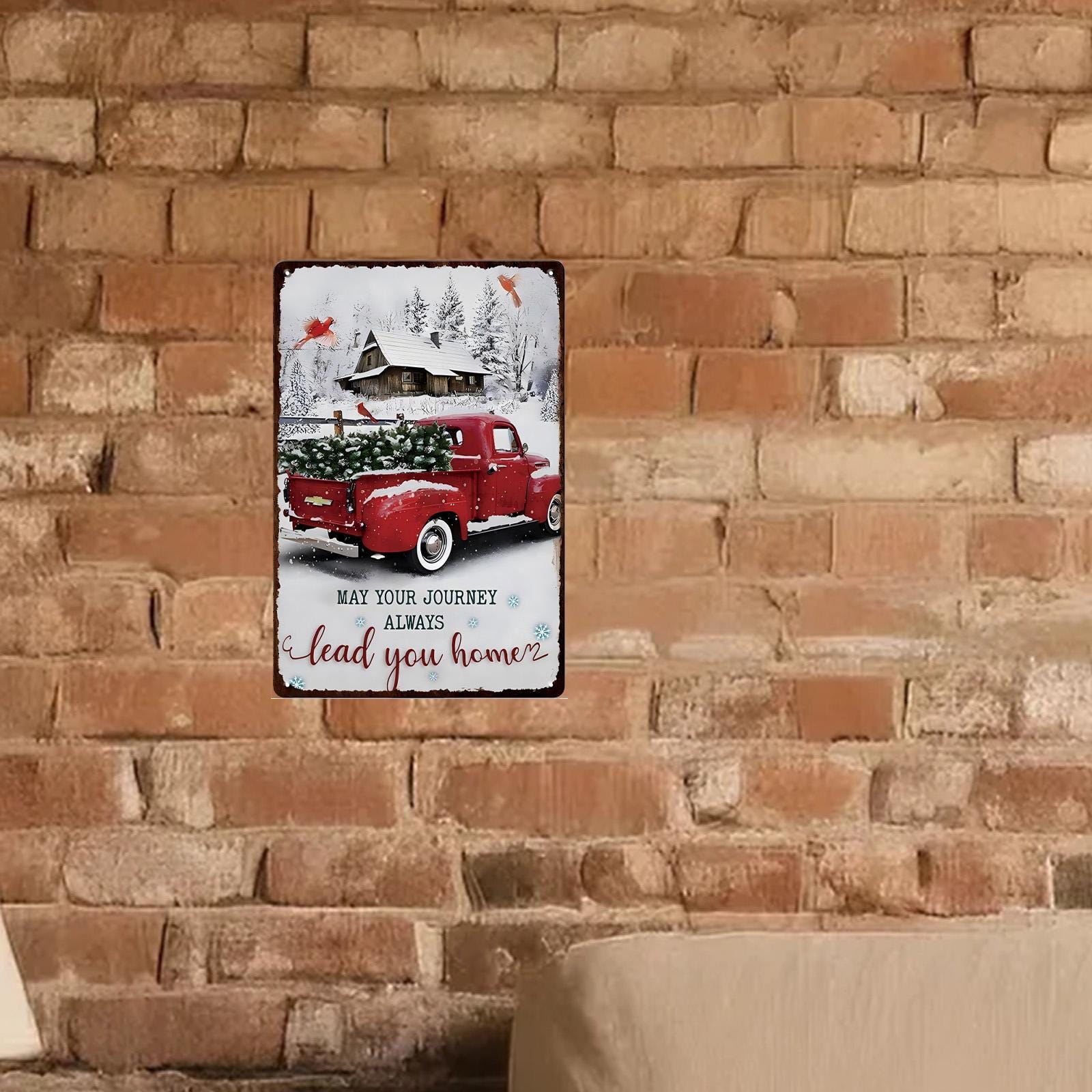 Retro Red Truck Christmas Metal Sign: Farmhouse Holiday Decor