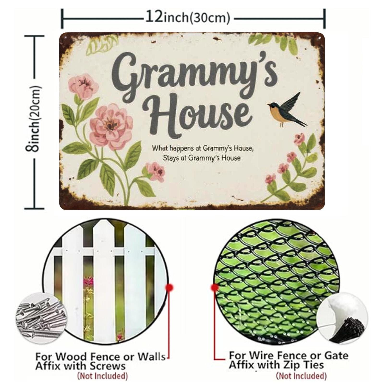 Grammy's House Metal Sign: Rustic Floral Vintage-Style Decor