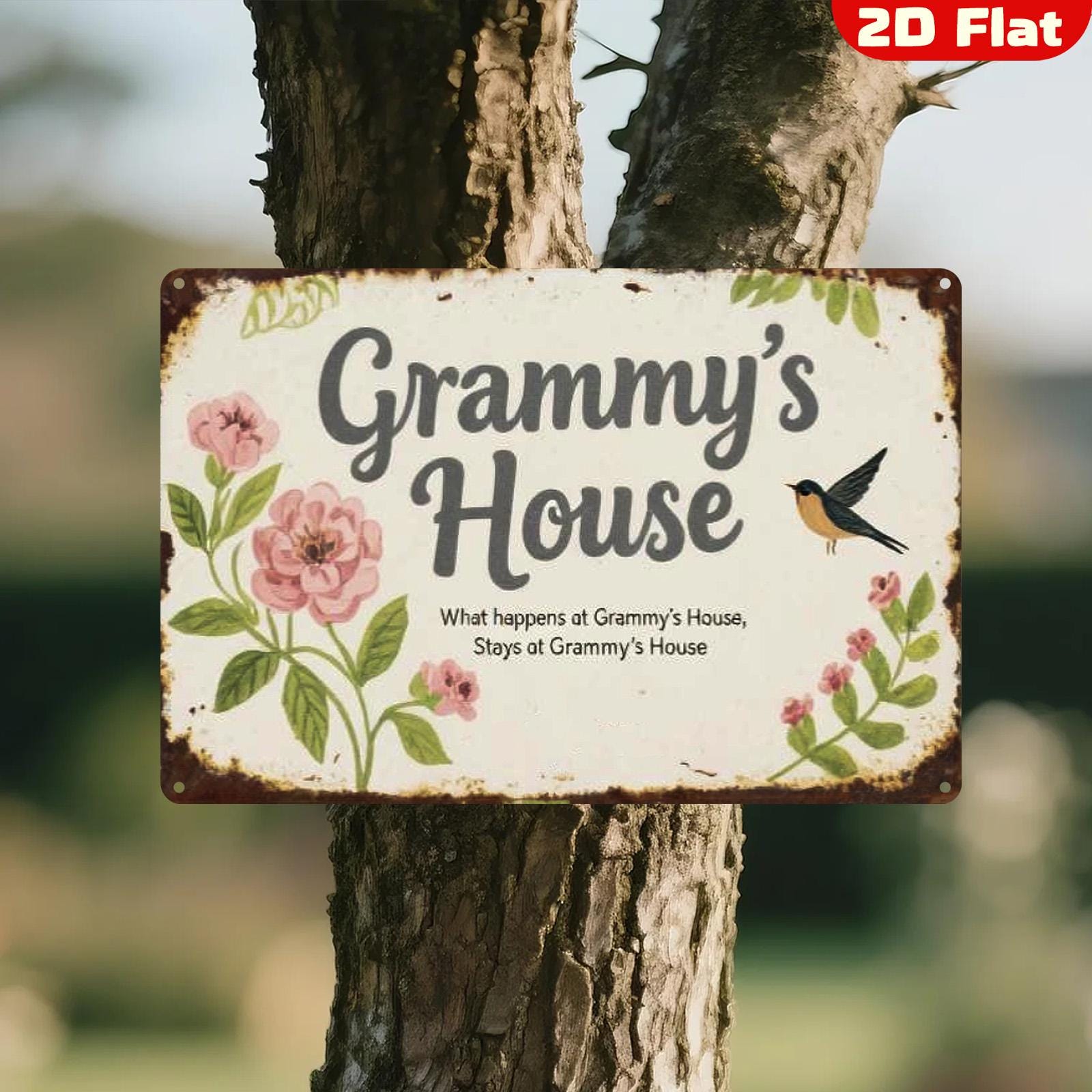 Grammy's House Metal Sign: Rustic Floral Vintage-Style Decor