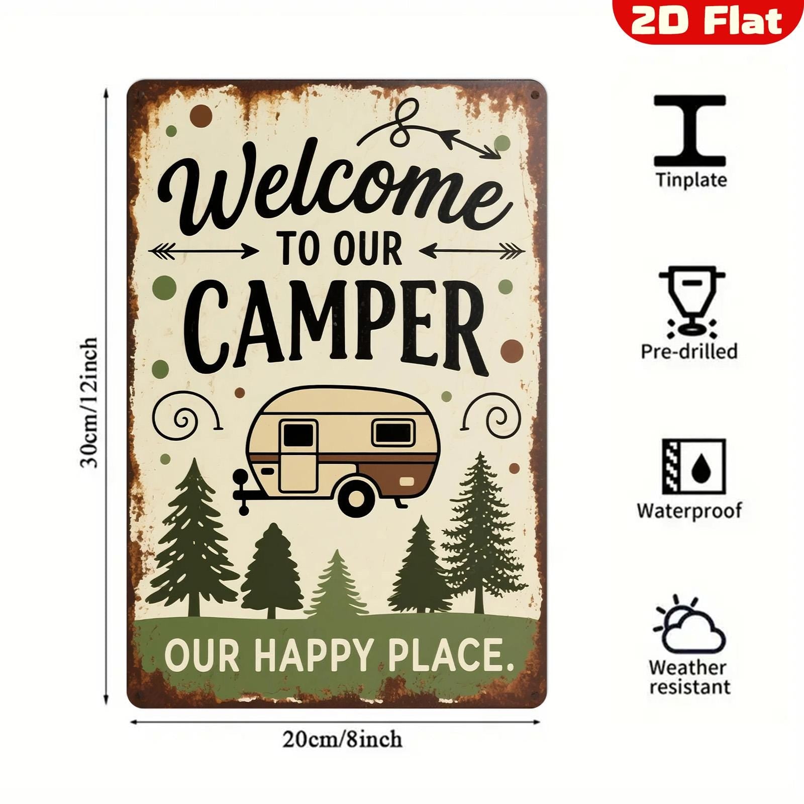 Vintage Camper Metal Sign: Rustic Camping Wall Decor, Retro RV Decor