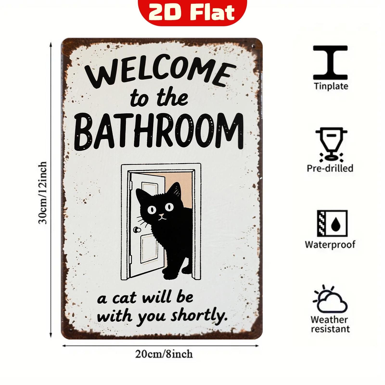 Funny Black Cat Bathroom Metal Sign: Vintage Toilet Humor Wall Decor