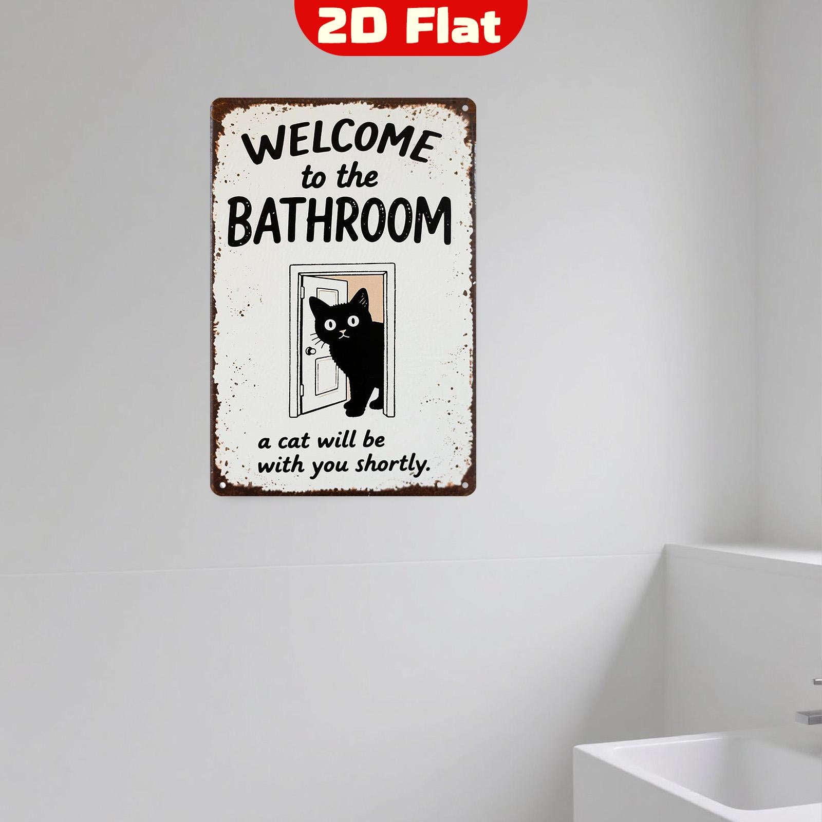 Funny Black Cat Bathroom Metal Sign: Vintage Toilet Humor Wall Decor