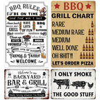 Vintage BBQ Grill Rules Metal Signs Set (4)