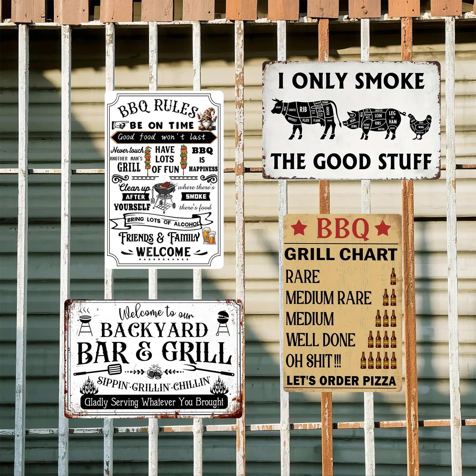 Vintage BBQ Grill Rules Metal Signs Set (4)