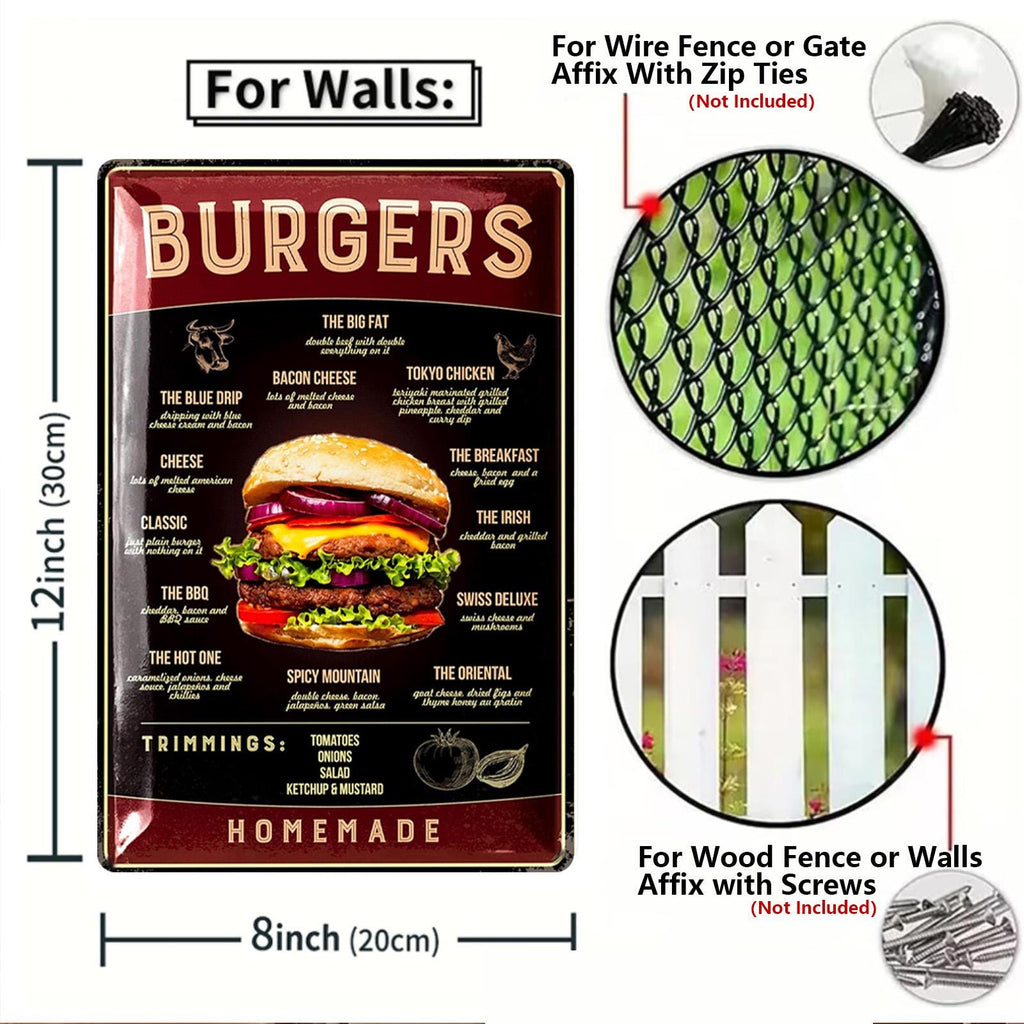 Vintage Burger Blechschild | Retro Küche, Bar Deko
