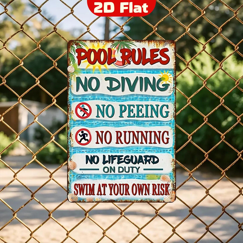 Retro Pool Regeln Metallschild | Lustige Schwimmbad-Deko