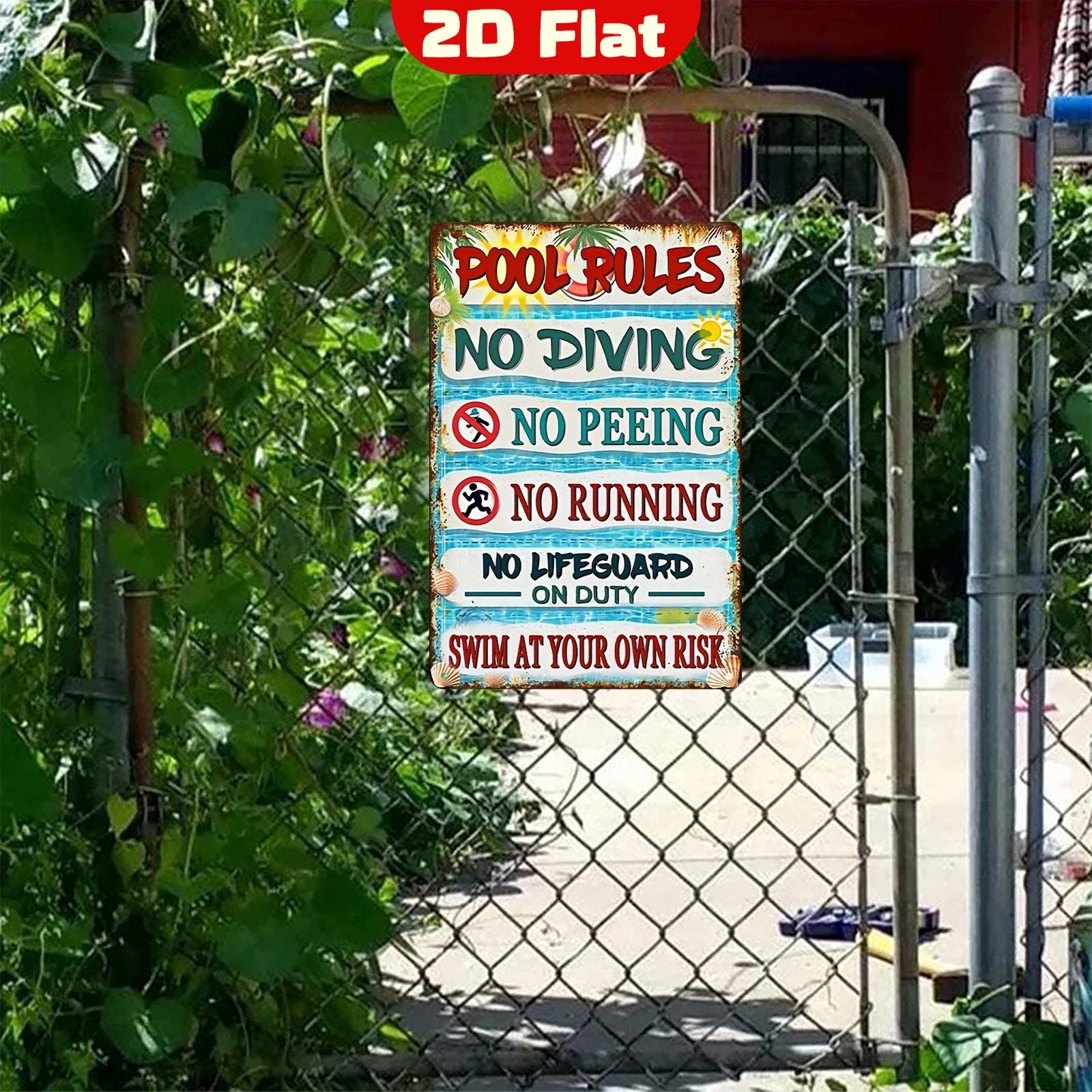 Retro Pool Rules Metal Sign: Funny Swimming Pool Decor