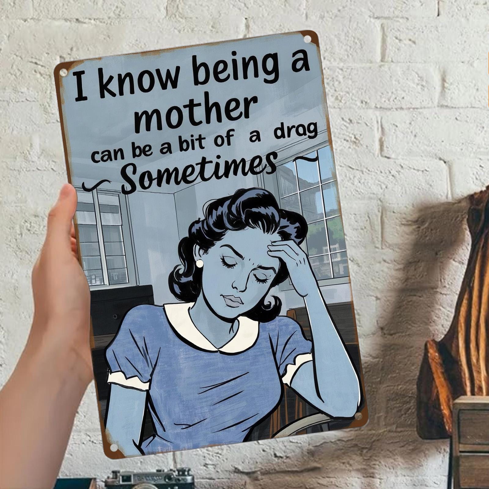 Vintage Motherhood Metal Sign: Retro Kitchen Wall Art