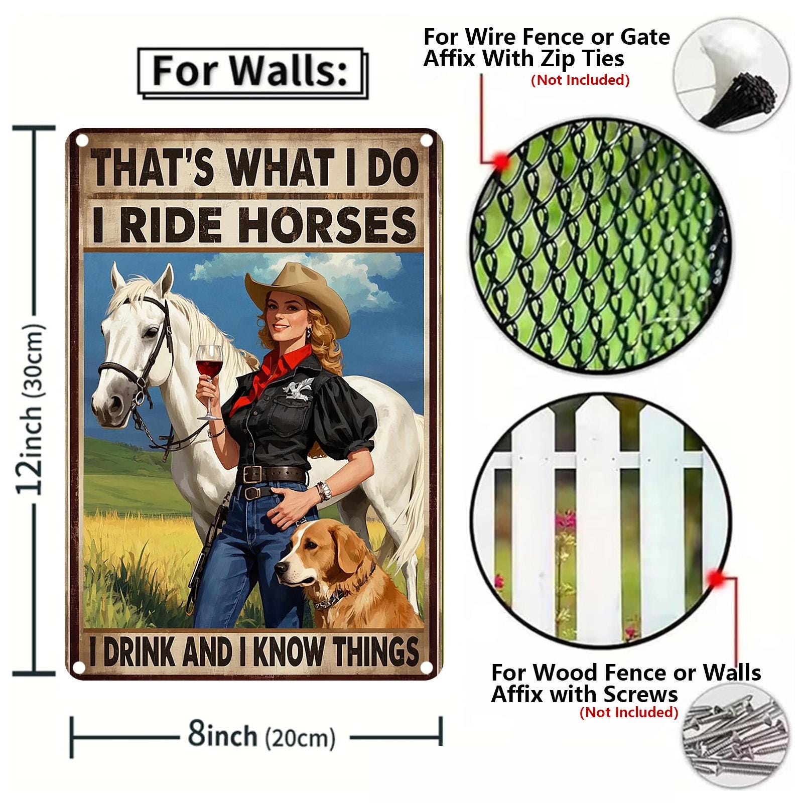 Horse Riding & Drinking Metal Sign: Vintage Style Wall Art