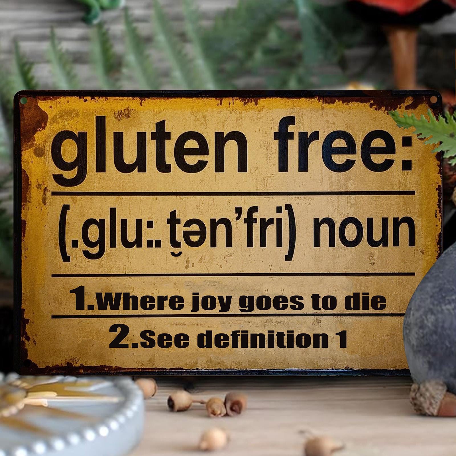 Rustic Metal "Where Joy Goes to Die" Sign - Kitchen Decor