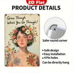 Plaque métallique inspirante | Femme florale vintage | Décoration citation motivante