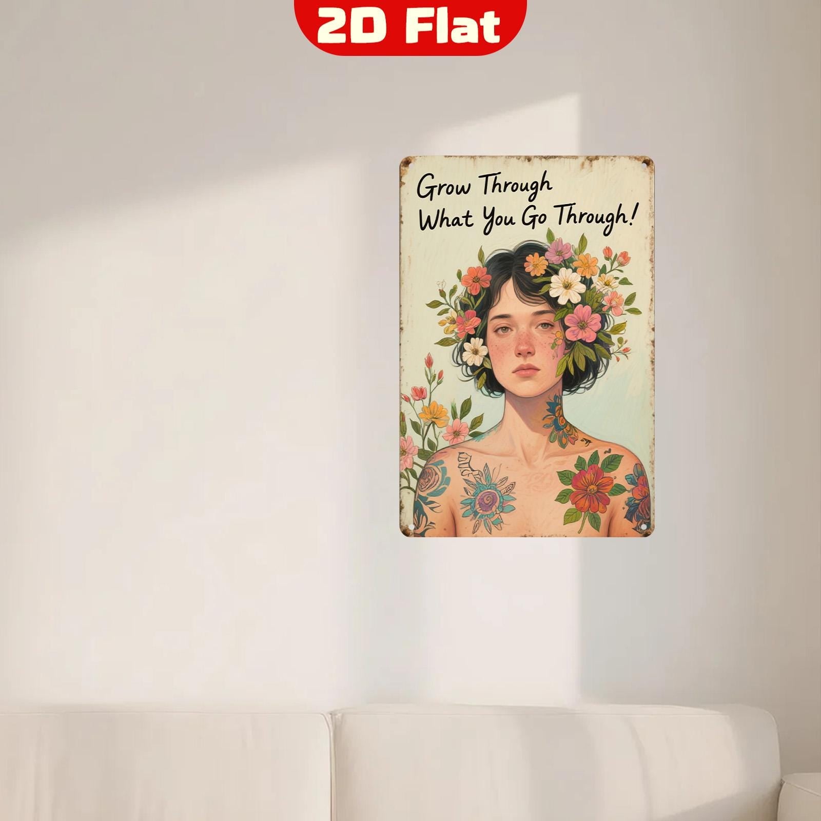 Inspirational Metal Sign: Vintage Floral Woman - Motivational Quote Decor