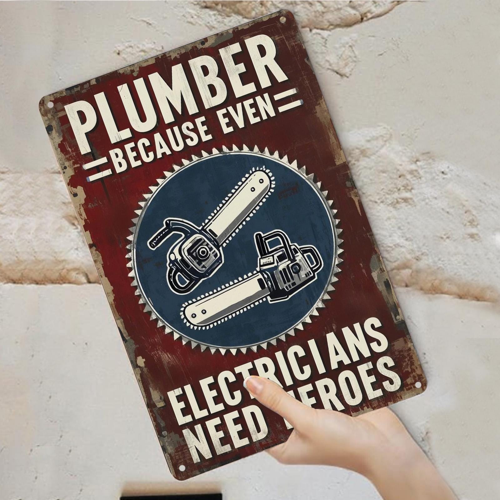 Vintage Plumber Hero Metal Sign: Humorous Garage & Workshop Decor