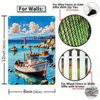 Art mural en métal Bateaux de pêche côtiers vintage | Décoration de maison de plage nautique en métal