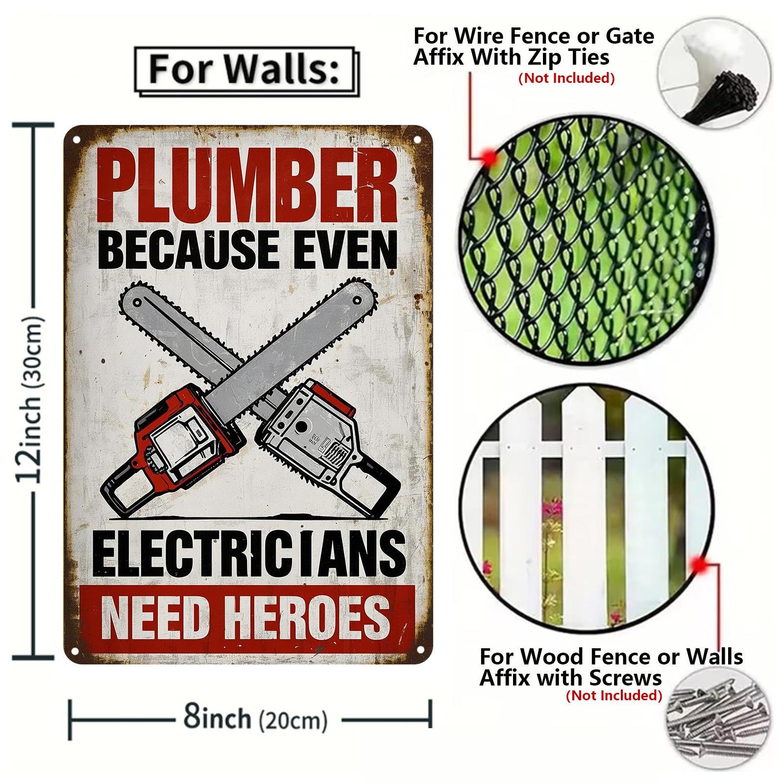 Funny Plumber Metal Sign: Electricians Need Heroes, Garage Decor