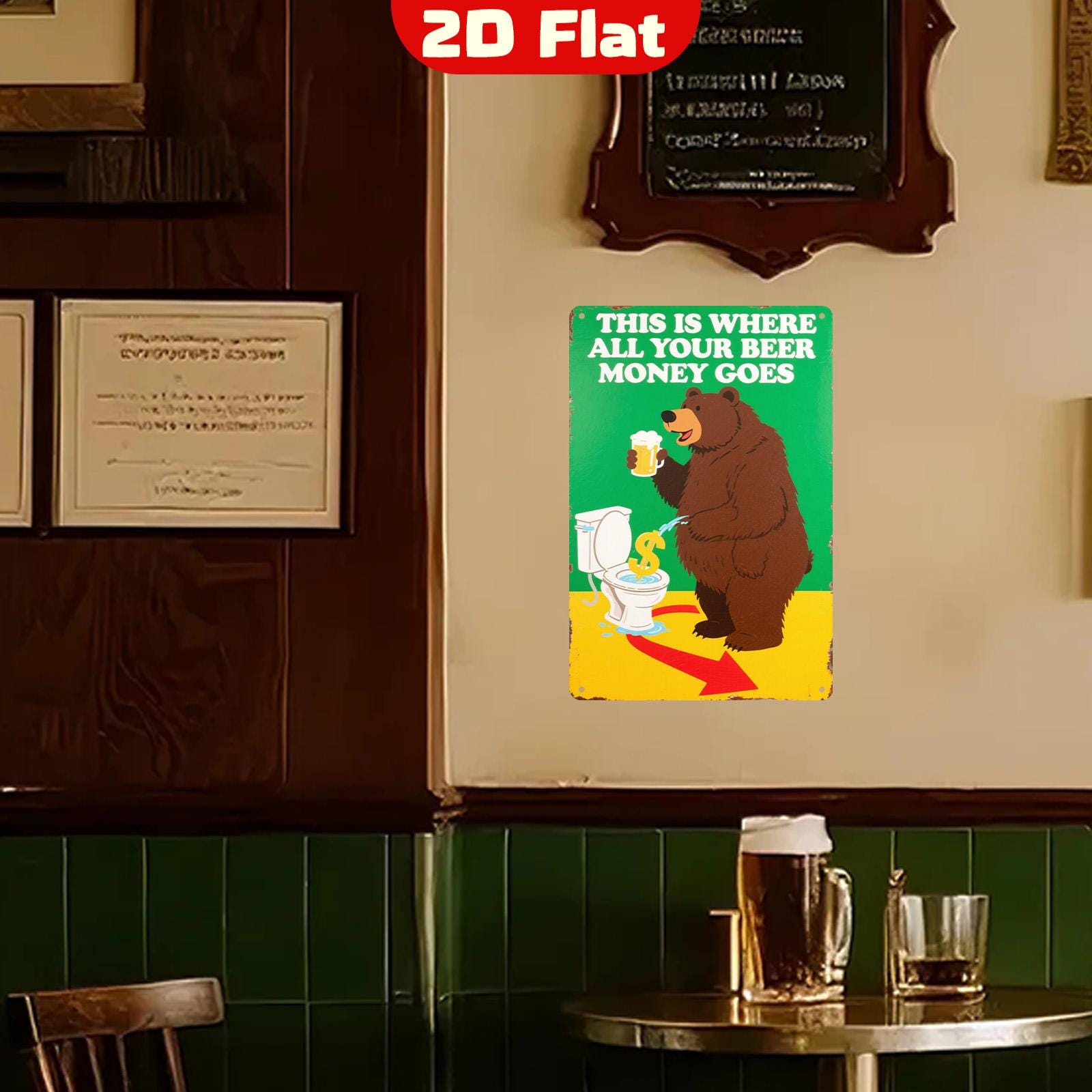 Funny Beer Money Metal Sign: Bar, Pub, Bathroom Humor Decor