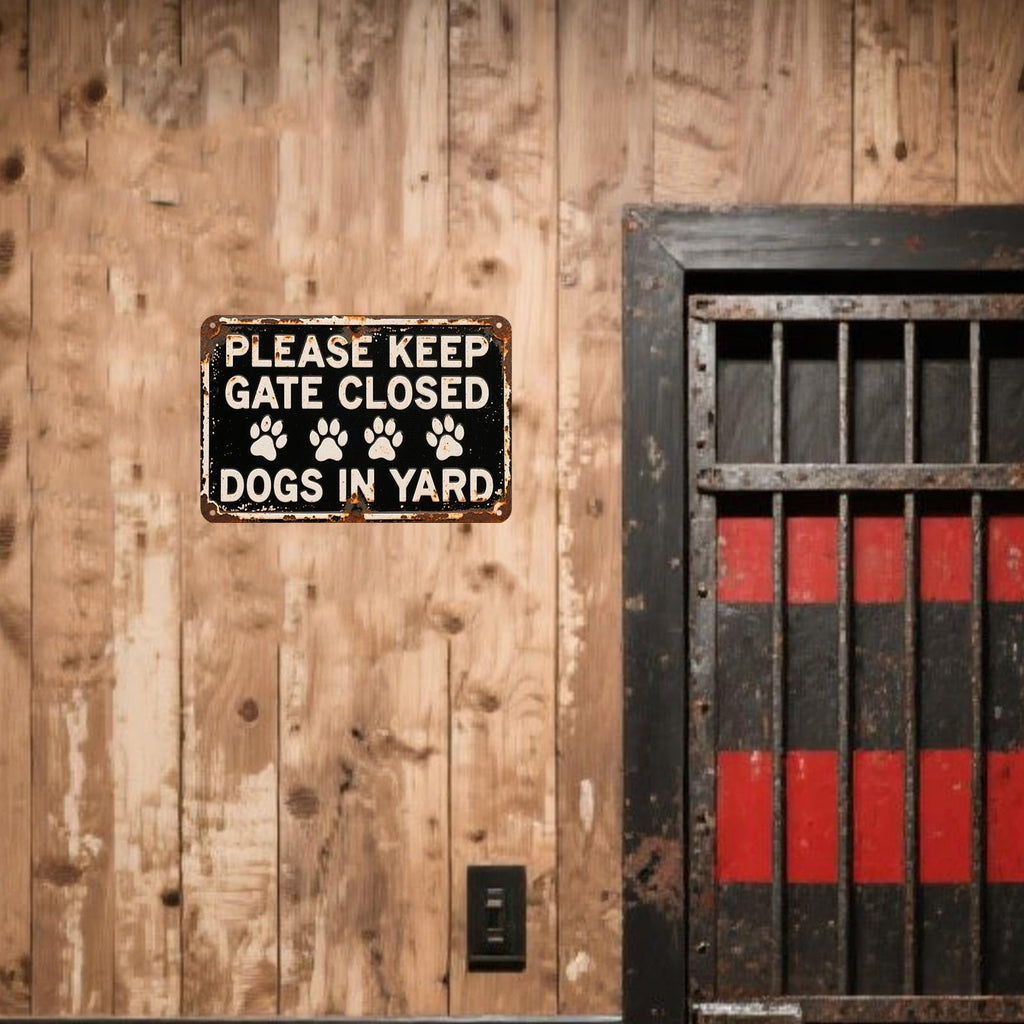 Keep Gate Closed Dog Sign: Rustic Metal Pet Warning Plaque