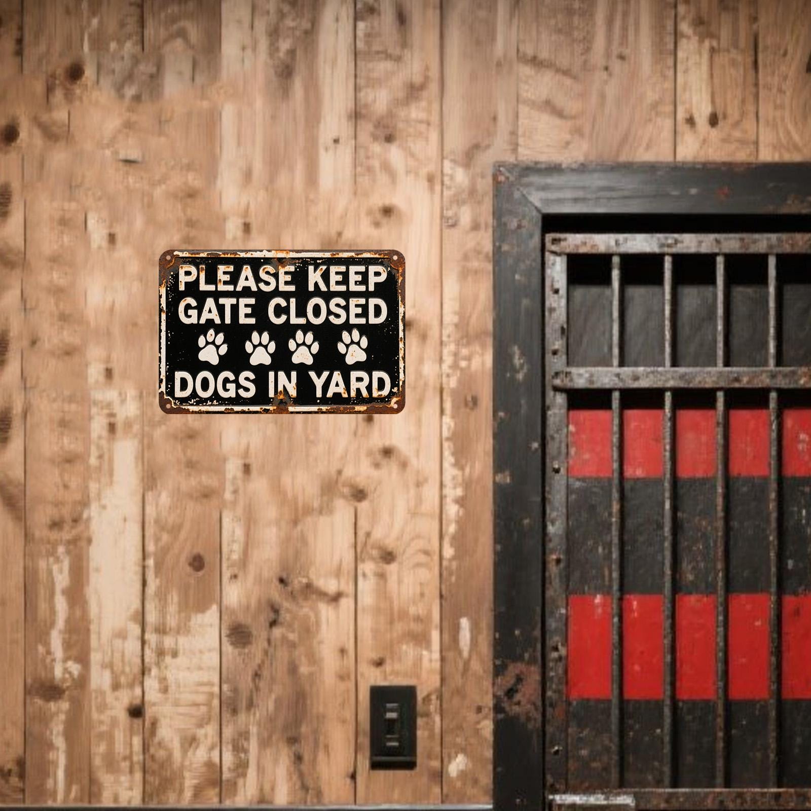 Keep Gate Closed Dog Sign: Rustic Metal Pet Warning Plaque