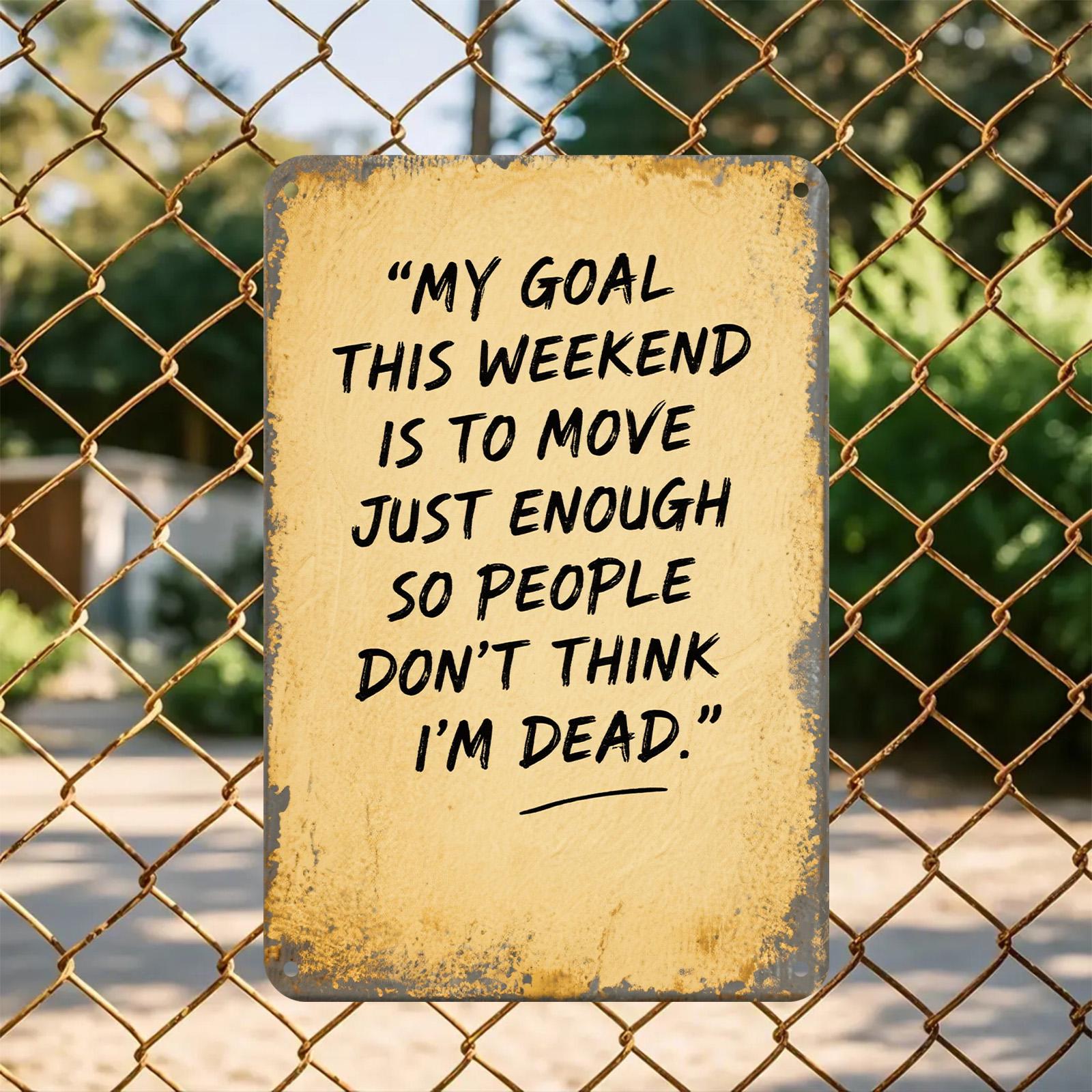 Funny Weekend Goal Metal Sign: Humor Wall Decor